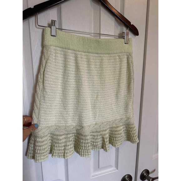 LoveShackFancy Revolve Mini Skirt M Preppy Ruffle Cocktail Pastel Green Heiress - Picture 4 of 9